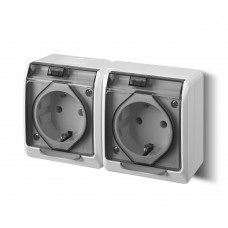 Розетка накладна 2-місна з кришкою димчаста Elektro-Plast Hermes IP44, 0325-01