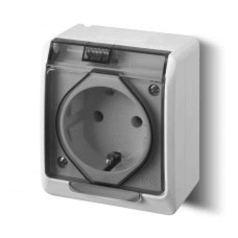 Накладна розетка з кришкою димчаста Elektro-Plast Hermes IP44, 0324-01 Накладна розетка з кришкою димчаста Elektro-Plast Hermes IP44, 0324-01