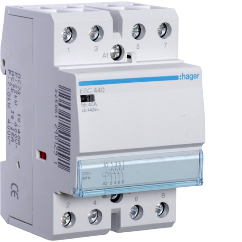 Контактор 40A, 4НВ, 230В Hager ESC440 Контактор 40A, 4НВ, 230В Hager ESC440