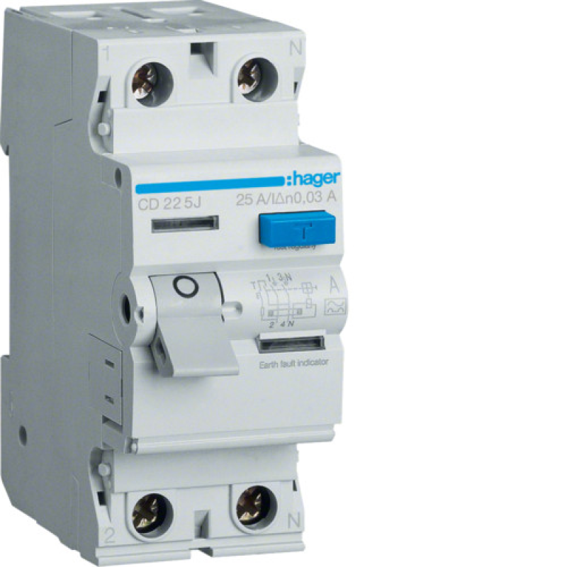ПЗВ 2P 6kA 25A 30mA A Hager CDA225D ПЗВ 2P 6kA 25A 30mA A Hager CDA225D
