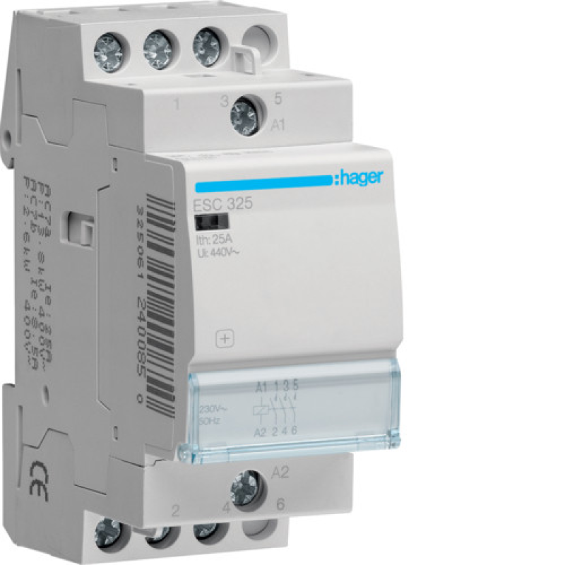 Контактор 25A, 3НВ, 230В Hager ESC325 Контактор 25A, 3НВ, 230В Hager ESC325