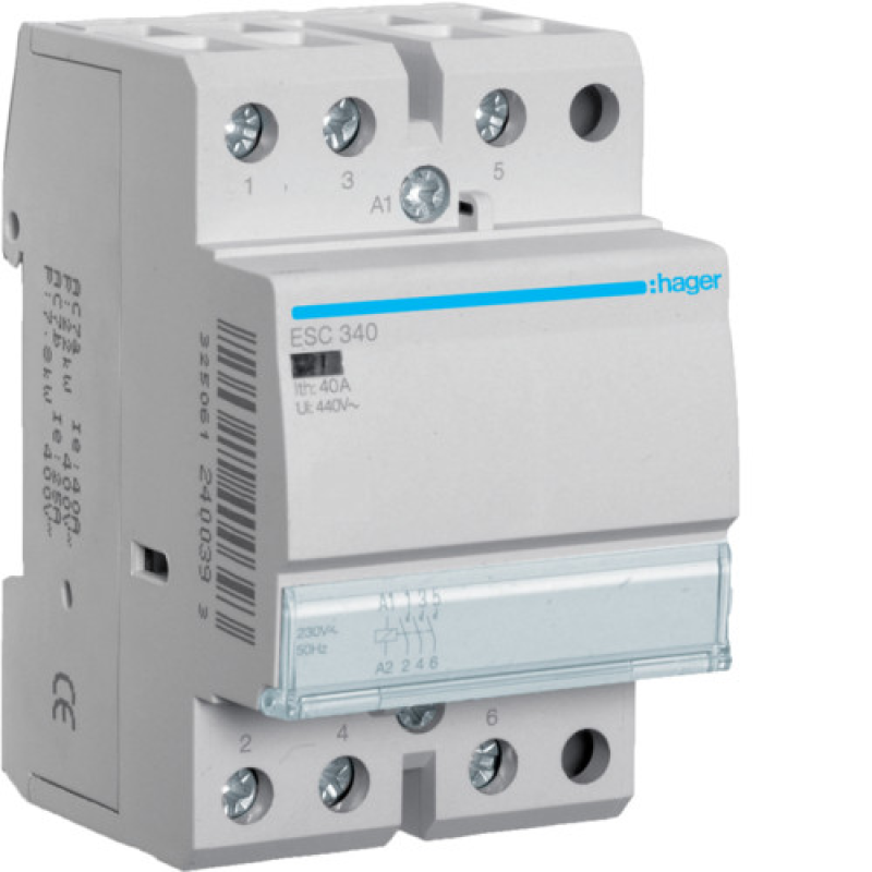 Контактор 40A, 3НВ, 230В Hager ESC340 Контактор 40A, 3НВ, 230В Hager ESC340